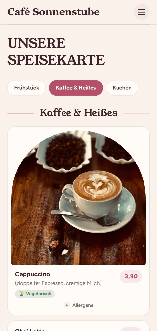Pflegbare mobile Café-Speisekarte als Beispiel für den Wechsel von einer PDF-Karte